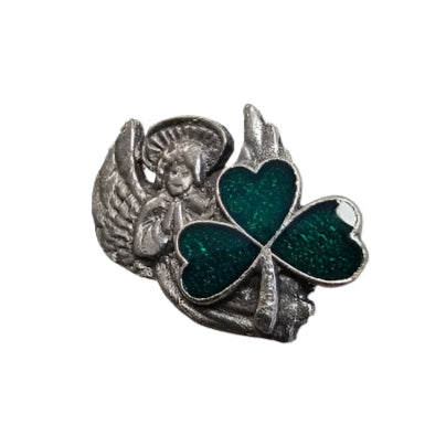 Shamrock with Angel Lapel Pin - 3/4"H