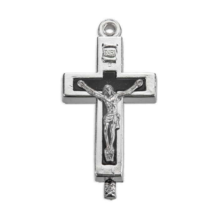 2" Silver and Black Reliquary Crucifix