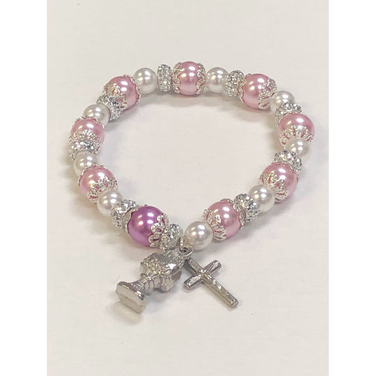 First Communion Pink and White Bracelet