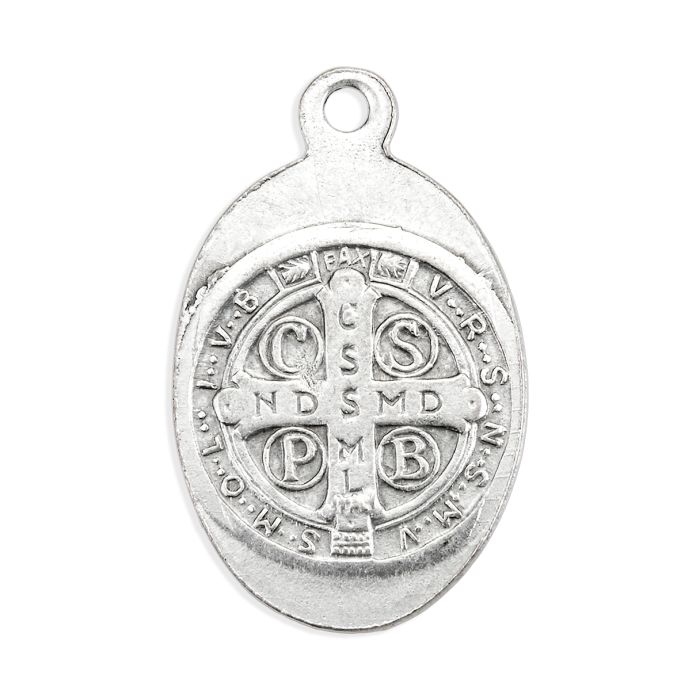 Oval Antiqued Silver Oxidized Saint Benedict Medal - 1"