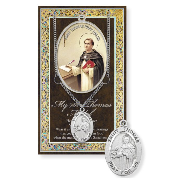 St. Thomas Aquinas Pewter Medal Necklace with Pamphlet - 24" Chain