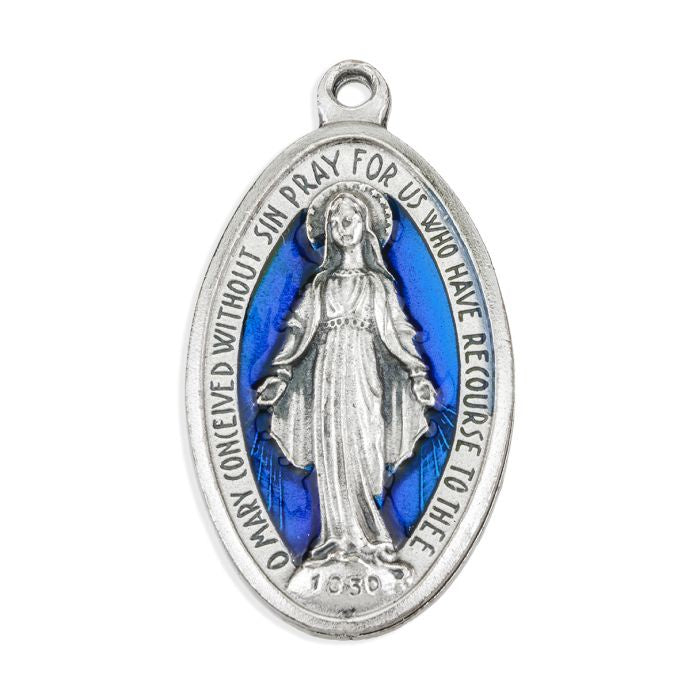 Miraculous Medal With Blue Enamel 1 7/8 inch