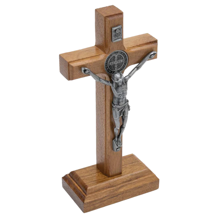 Light Wood Standing Crucifix - 3.5"