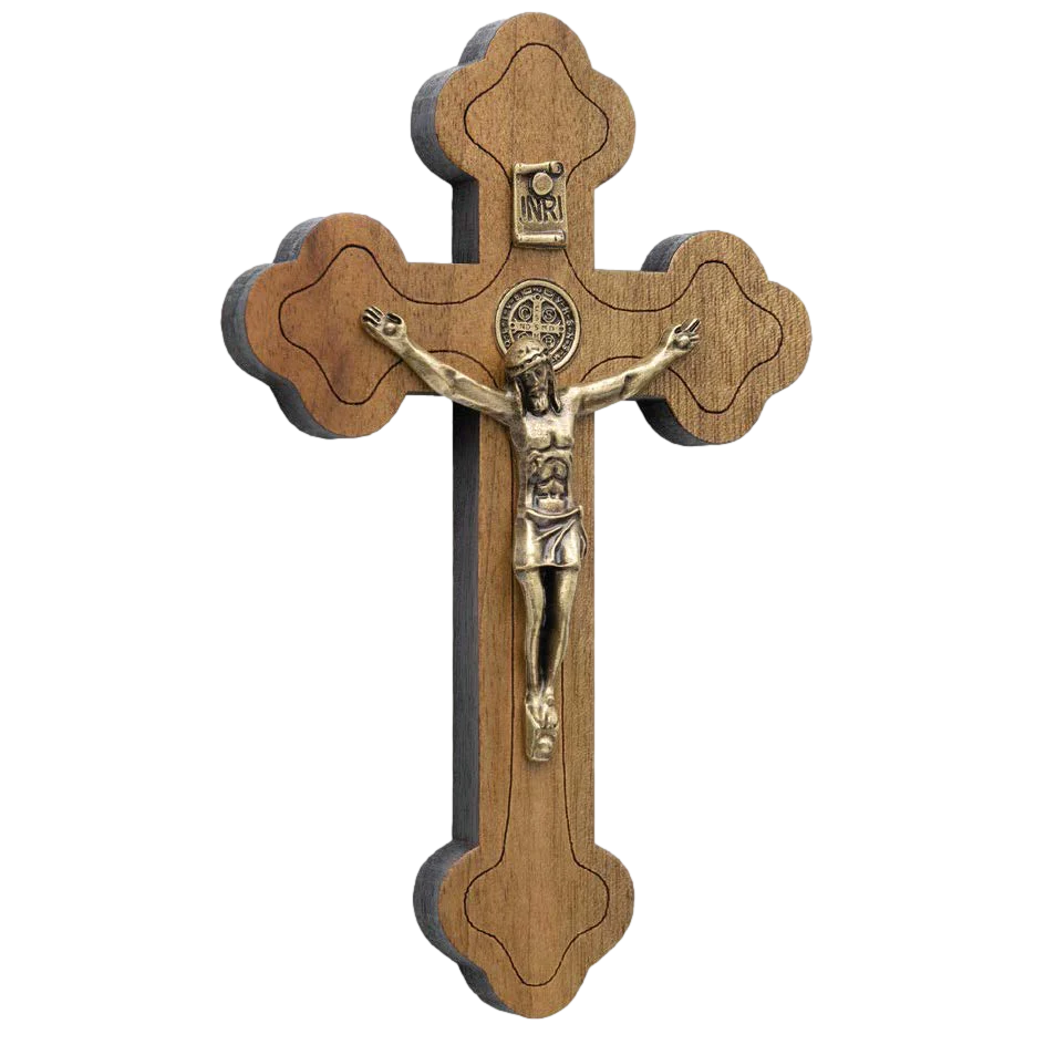 St. Benedict Ornate Crucifix with Antique Gold-tone Corpus - 7.5"