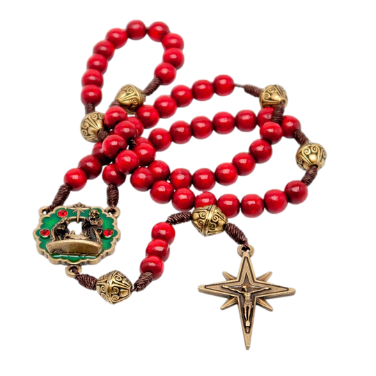 Red Wood Christmas Rosary