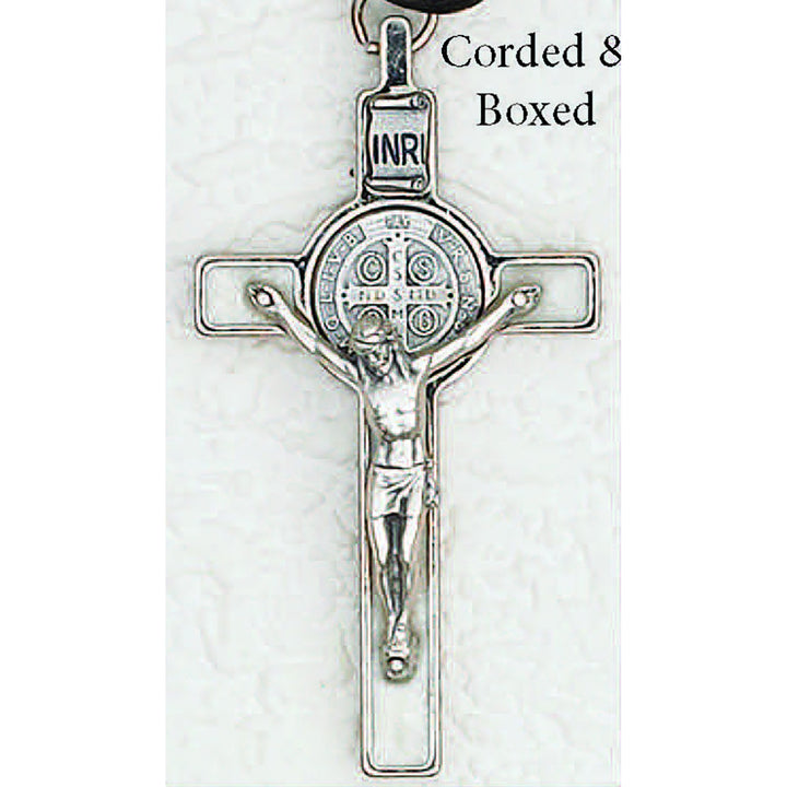 St. Benedict with Color Enamel Inlay, Crucifix - 3" Cross on Cord (Color Variants)