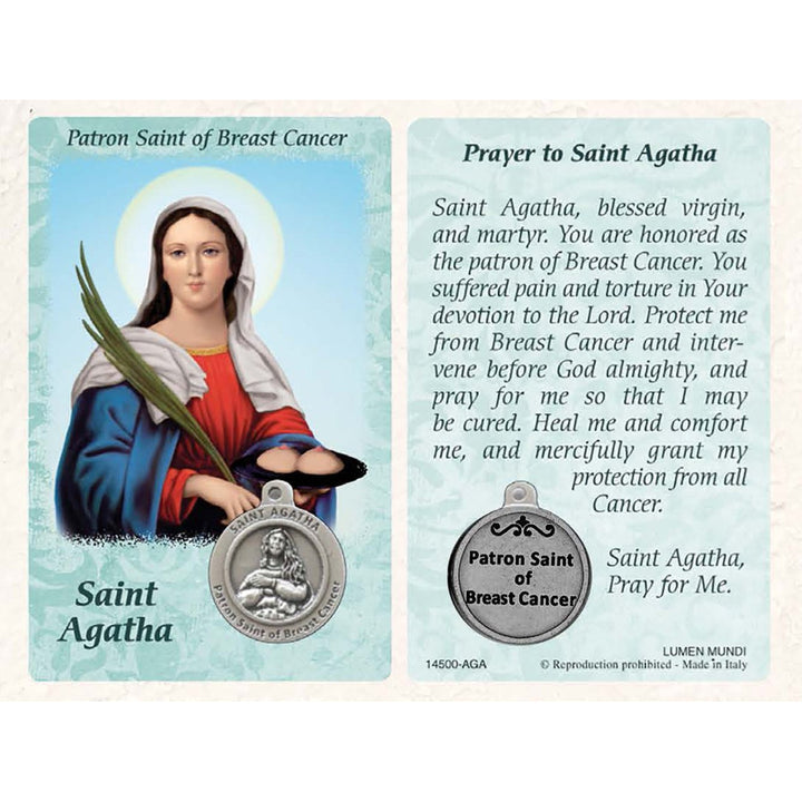 St. Agatha Holy Card with Medal - Patron Saint of Those with Breast Cancer