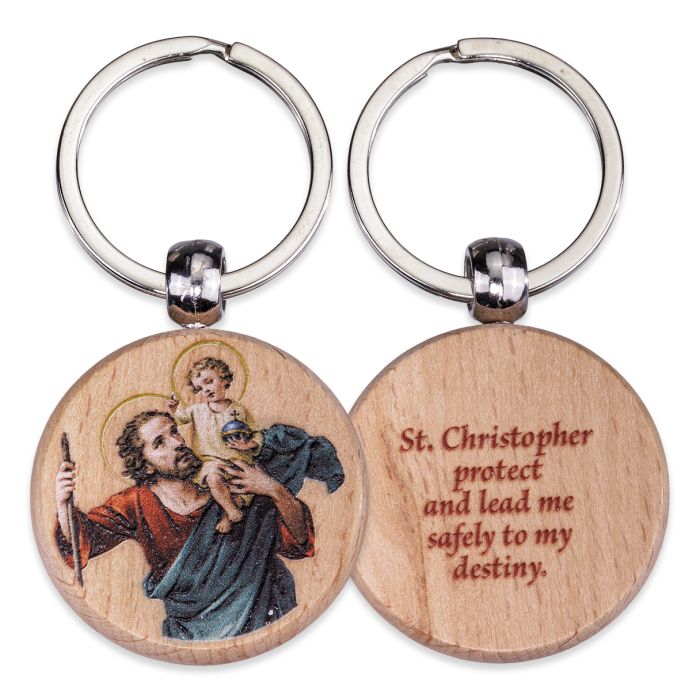 Wood St. Christopher Keychain