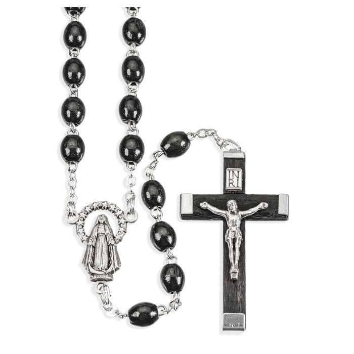 Black Boxwood Oval Bead Rosary