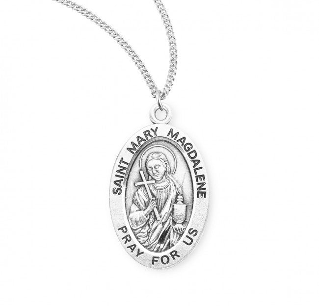 St. Mary Magdalene Oval Sterling Silver Medal with Rhodium Chain