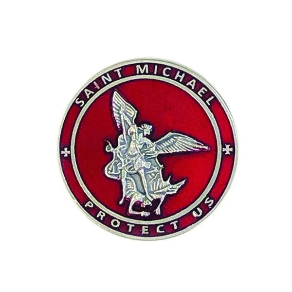 St. Michael the Archangel, Red Enamel Round Visor Clip - 2"