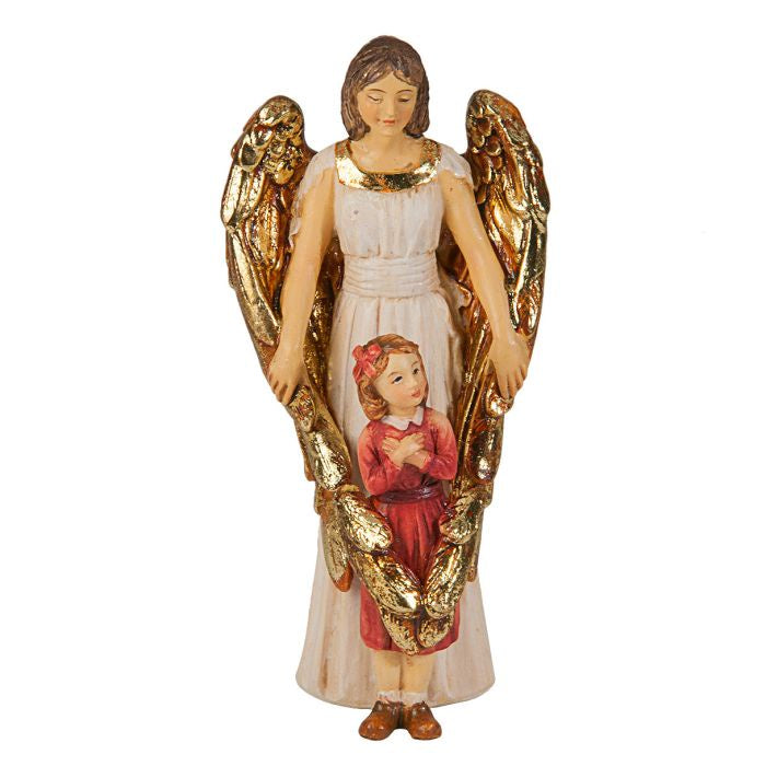 Guardian Angel with Girl - 4" Statue with Holy Card