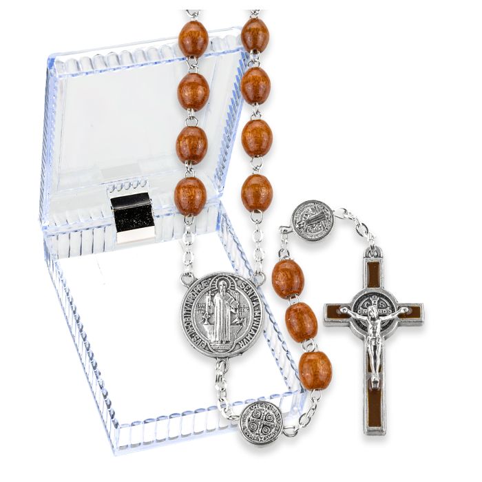 St. Benedict Wood Rosary with Pater Beads