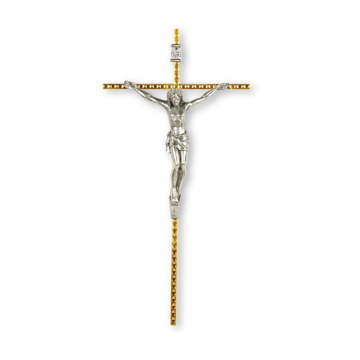 10" Gold Tone Metal Crucifix With Silver Tone Corpus