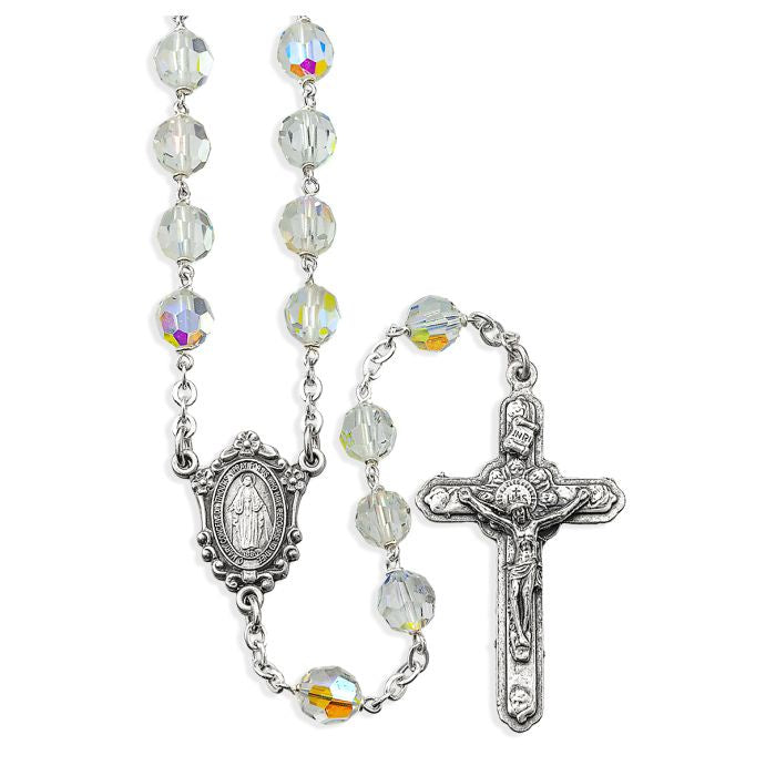 Crystal Rosary with Miraculous Medal Center