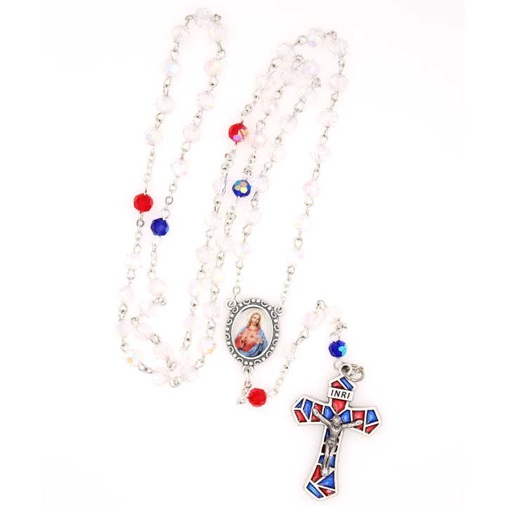 Patriotic Rosary with Red, White and Blue Crystal Beads