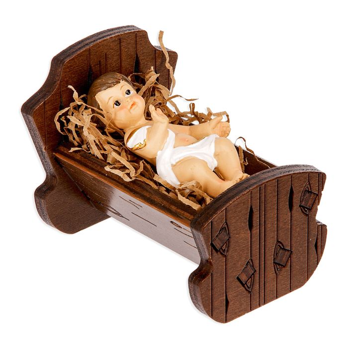Wooden Manger With Baby Jesus Figure - 3"