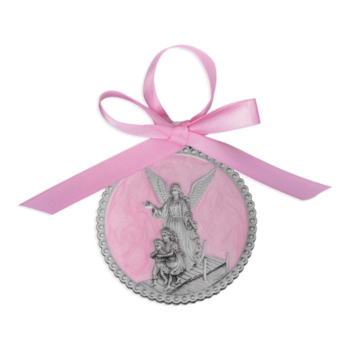 Guardian Angel Enameled Crib Medal - Blue or Pink
