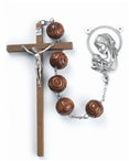 WALL ROSARY in BROWN CARVED WOOD BEAD