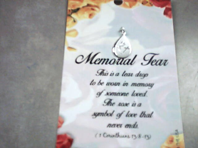 Memorial Tear medal on card with scripture