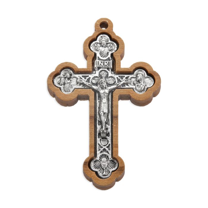 1.5" Silver Oxidized Crucifix Set in Wood