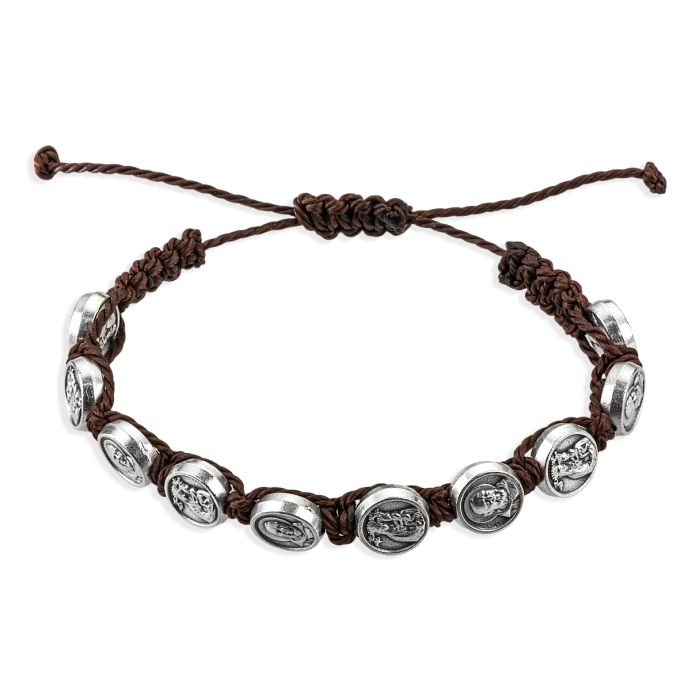 St. Pio and Our Lady Brown Cord Bracelet