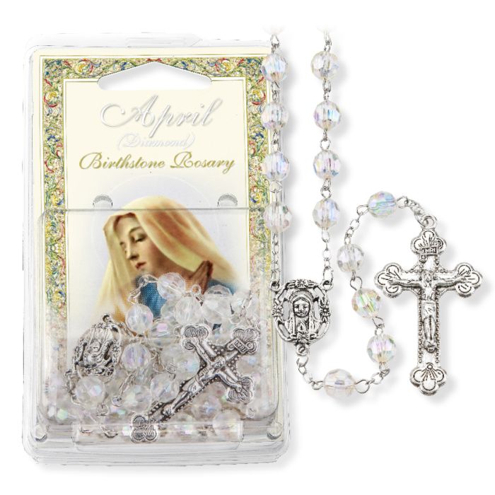 Birthstone Colored Rosaries, Acrylic Aurora Borealis Beads