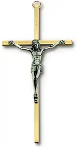 6" Two Tone Crucifix In Brass and Silver Tone
