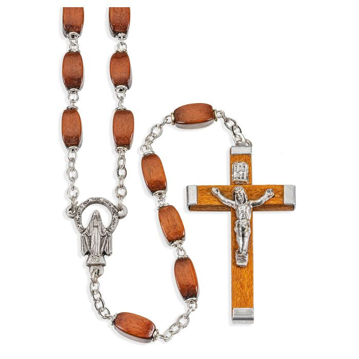 Brown Rectangular Wooden Bead Rosary