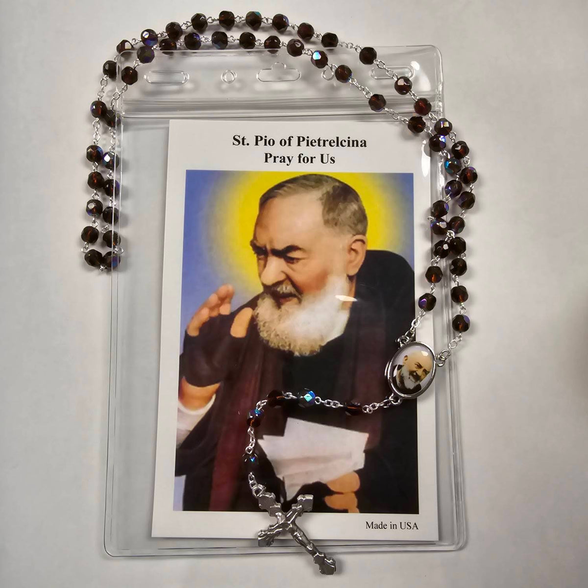 St. Pio of Pietrelcina Photo Center Rosary with Prayer Card