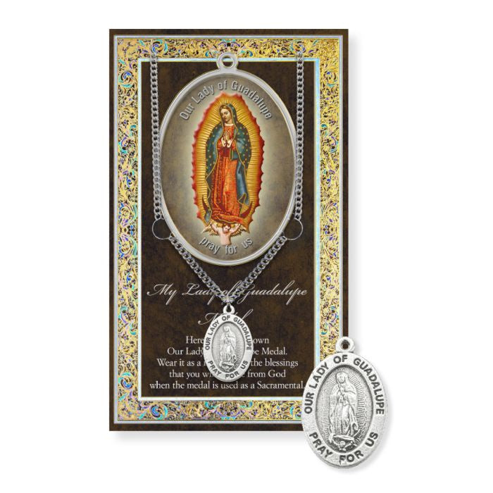 Our Lady of Guadalupe Pewter Medal Necklace with Pamphlet - 18" Chain