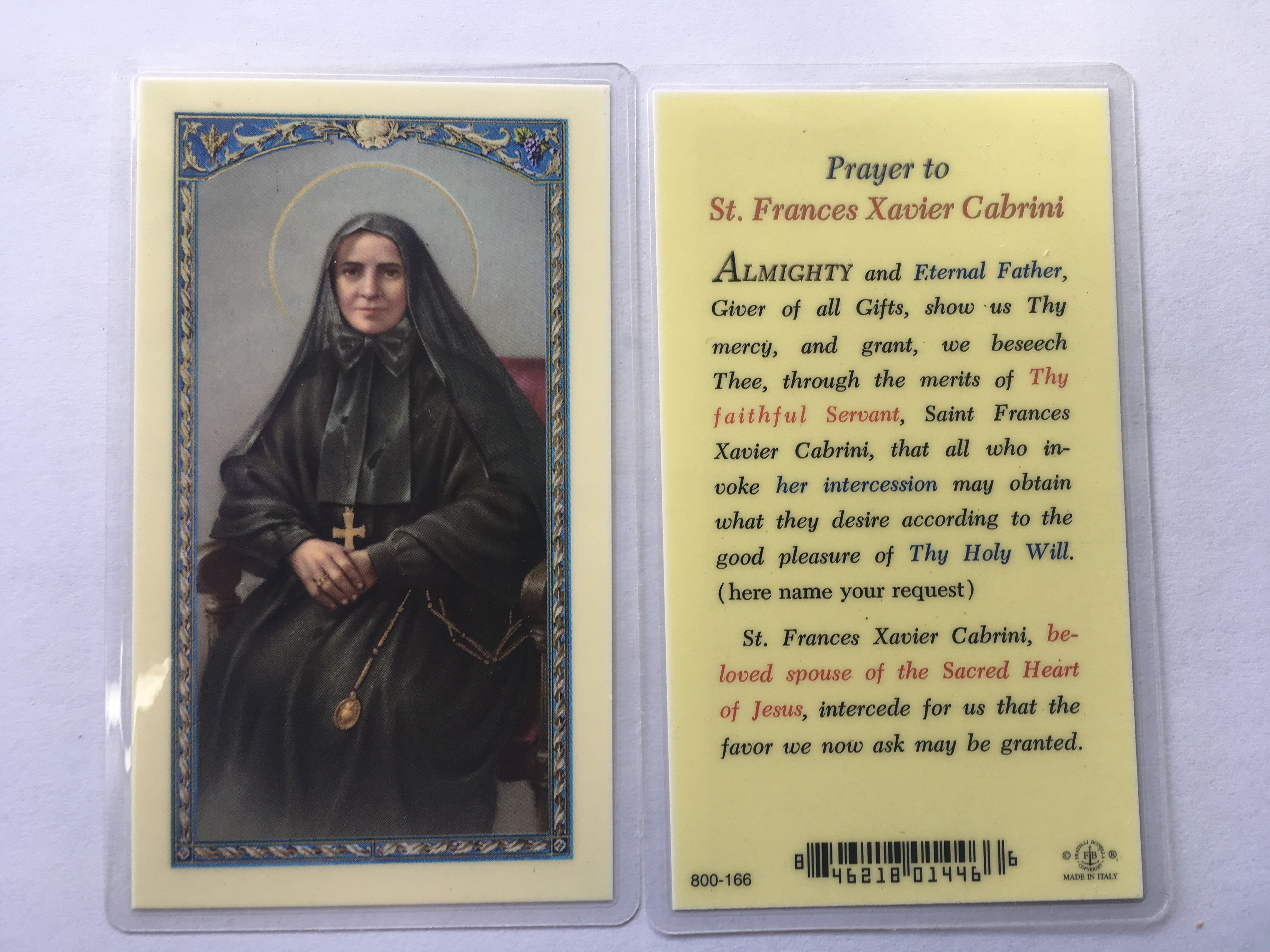 St. Frances Xavier Cabrini Holy Card – St. Anthony's Catholic Gift Shop
