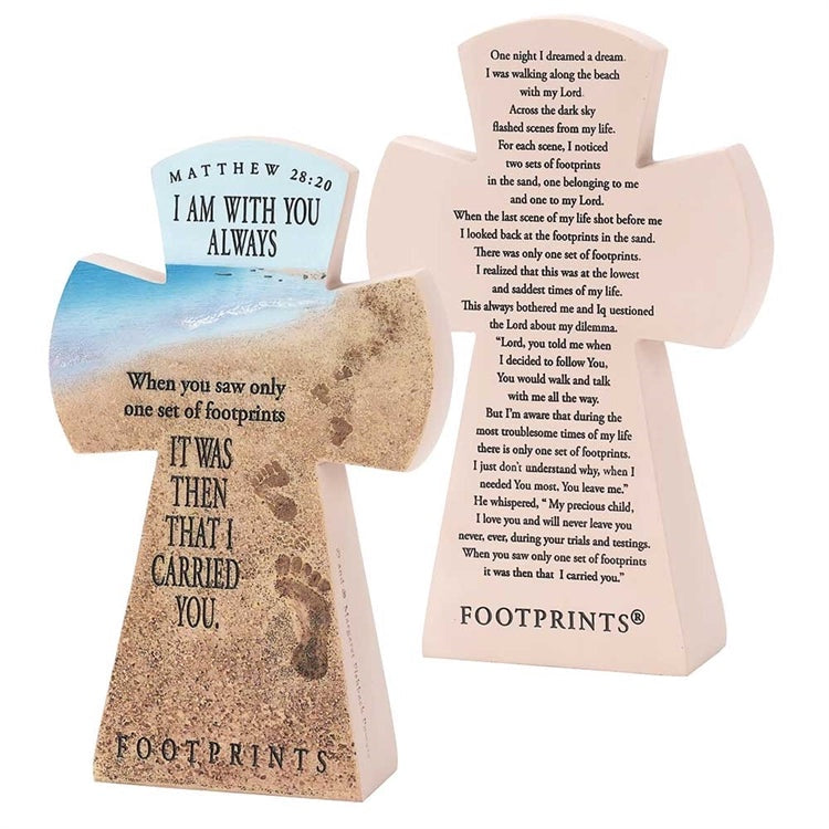 I Am With You Always, Footprints in the Sand - 7.5" Standing Cross