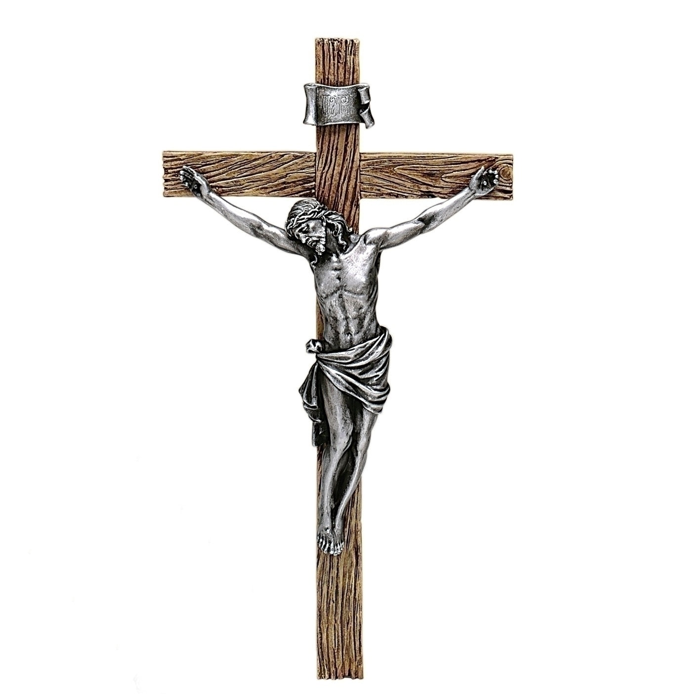Antique Style Crucifix, Silver Tone Corpus - 8.75"