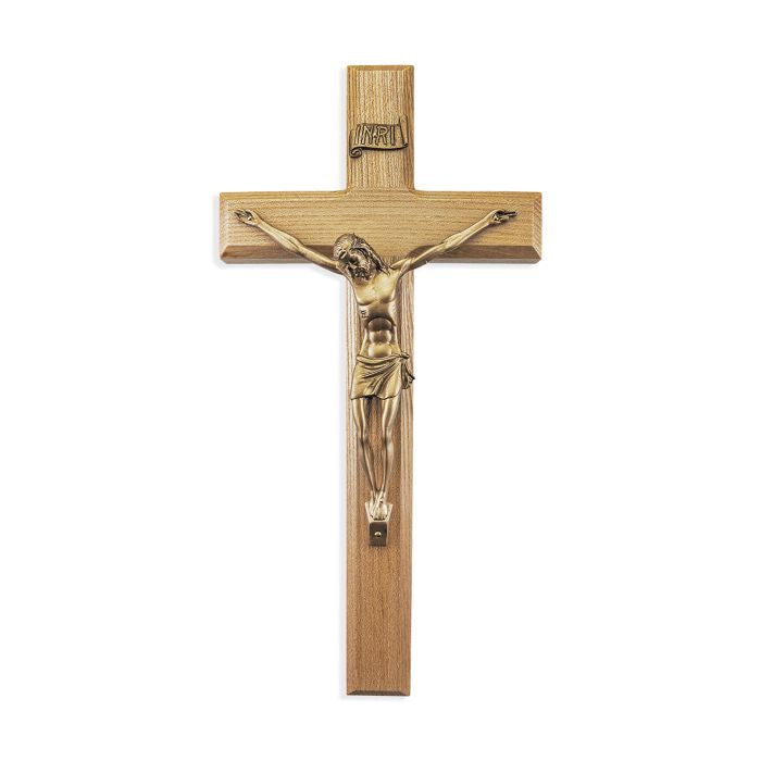 12" Oak Wood Crucifix with Museum Gold Finish Corpus