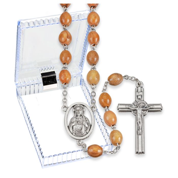 Oval Olive Wood Bead Rosary