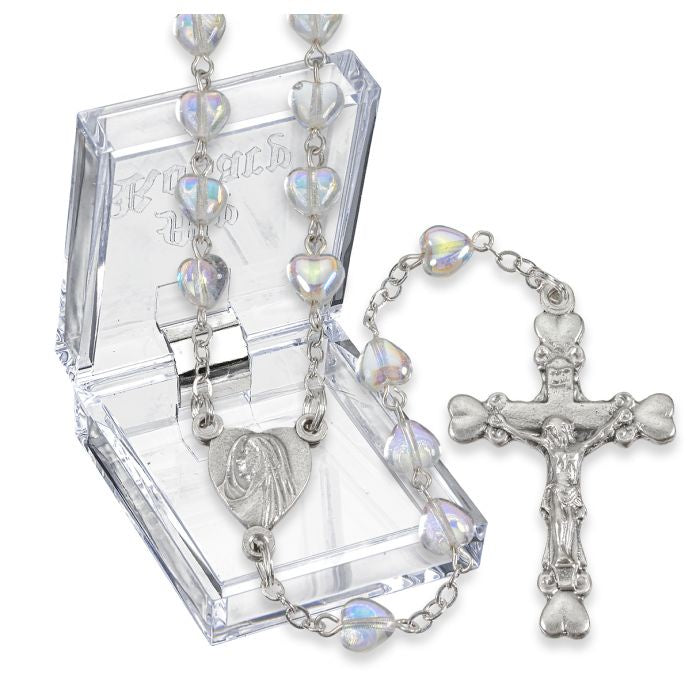 Crystal Iridescent Heart Shaped Bead Rosary