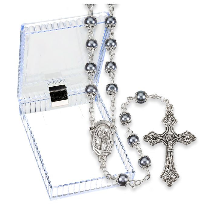 Hematite Color Glass Bead Rosary