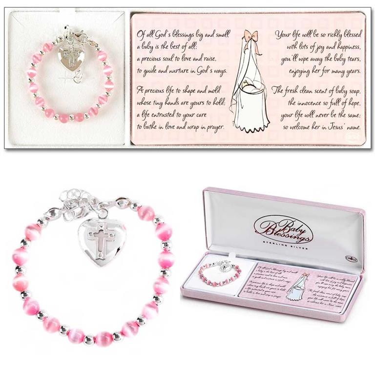 Baby Bracelet In White Or Pink And Silver Plate - Gift Boxed With Prayer