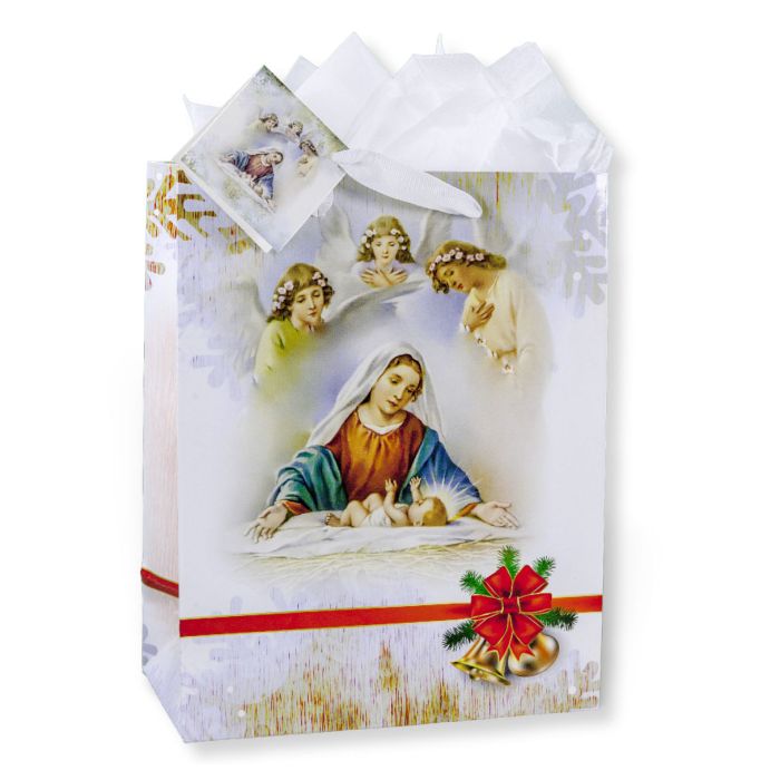 Mary, Baby Jesus and Angels, Christmas - Gift Bag with Tissue
