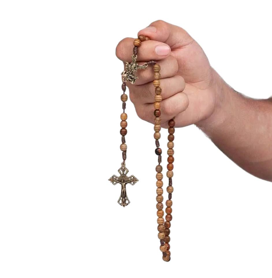 St. Michael Handmade Wood Bead Rosary