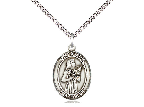 St. Agatha Sterling Silver Medal with Rhodium Chain