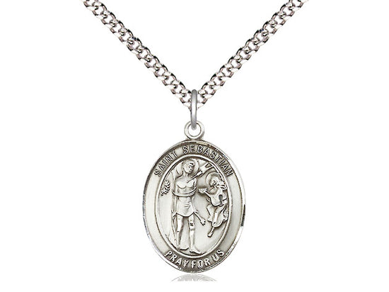 St. Sebastian Sterling Silver Medal with Rhodium Chain