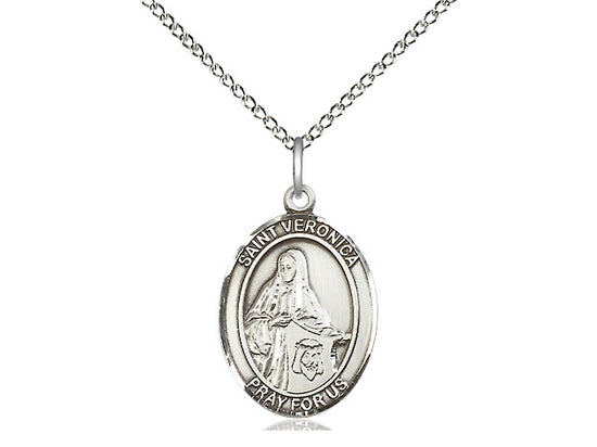 St. Veronica Sterling Silver Medal with 18" Rhodium Chain