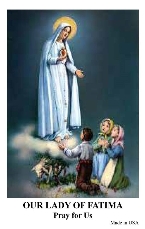 Our Lady of Fatima Glass Bead Rosary with Relic Center & Prayer Card