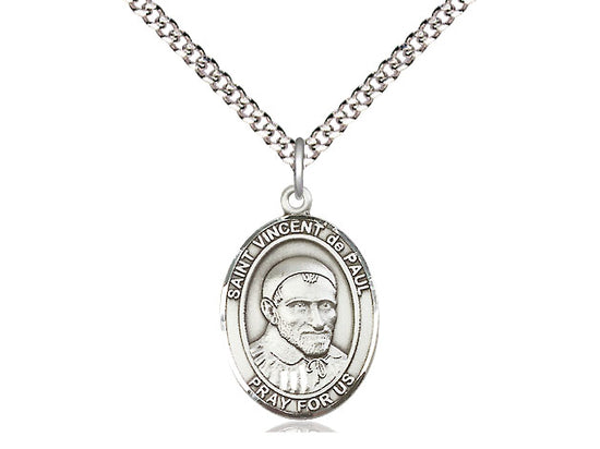 St. Vincent De Paul Sterling Silver Medal on 20" Rhodium Chain
