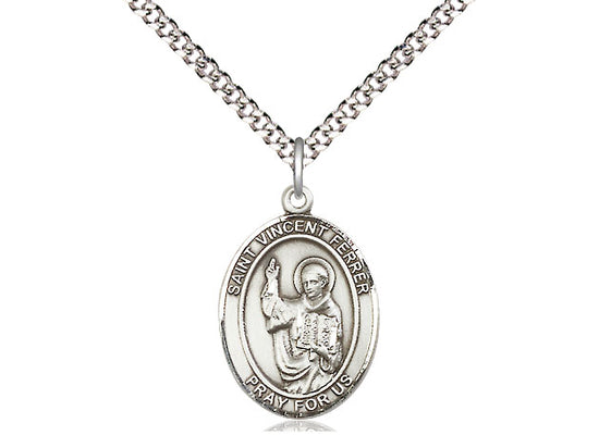 St. Vincent Ferrer Sterling Silver Medal with Rhodium Chain