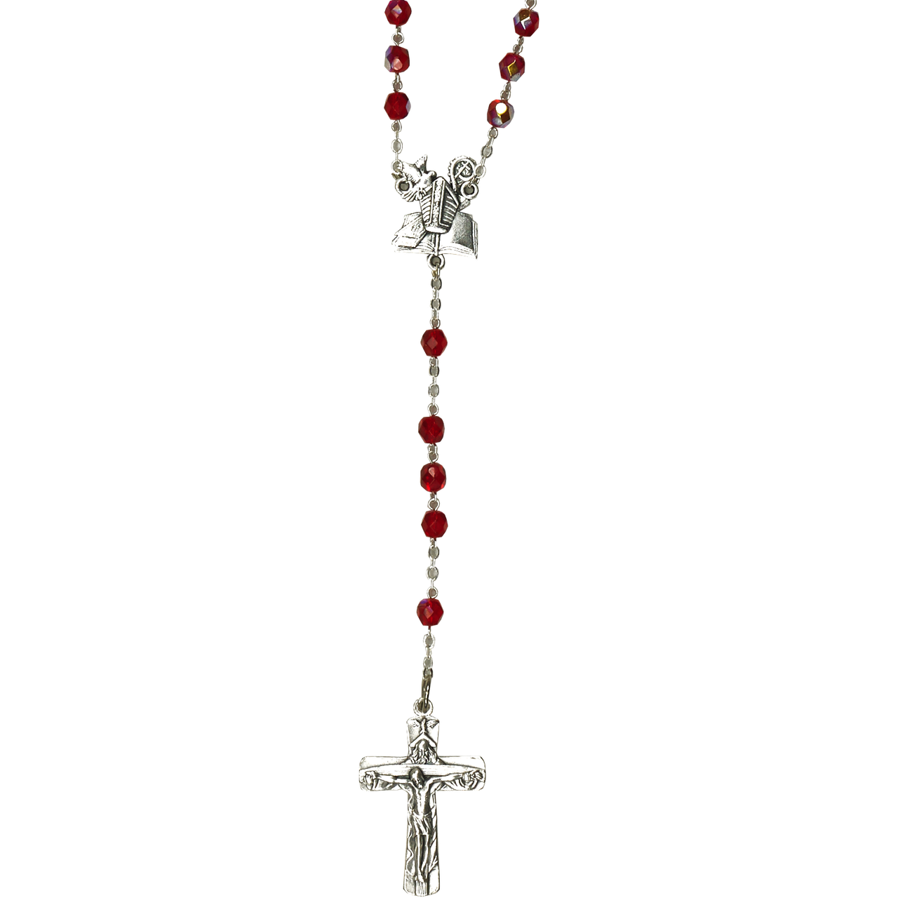 Red Glass Bead Confirmation Rosary with Holy Spirit Center