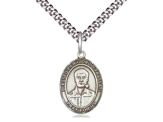 Blessed Pier Giorgio Frassati Sterling Silver Medal with Rhodium Chain