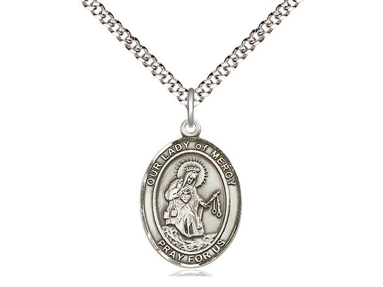Our Lady of Mercy Sterling Silver Medal with Rhodium Chain